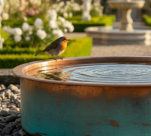 Bain d'oiseaux classique en métal pour jardin, patio, design élégant, base robuste, attirant les oiseaux, avec bassin de rétention d'eau. - Product Image 5