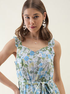 Reliable Quality <b>White</b> Shoulder Floral Print Straps <b>Fit</b> & <b>Flare</b> <b>Dress</b> with Sleeveless <b>Dress</b> for Party Wear Club Night Outfit - Product Image 3