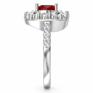 Bague romantique en or jaune 14 carats avec pierre précieuse en forme de cœur rouge, halo de pétales, diamant de laboratoire, bijoux personnalisés OEM - Product Image 2