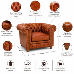 Classic Single Seater Chesterfield Leather Sofa Handcrafted Upholstery Rolled Arms Solid Wood Legs Luxury Apartment Outdoor - Product Image 6