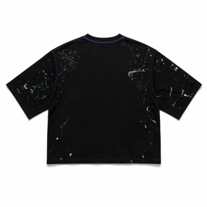 T-shirt noir surdimensionné pour homme, manches courtes, col rond, imprimé étoile en strass, jersey en coton, style streetwear, design géométrique - Product Image 2