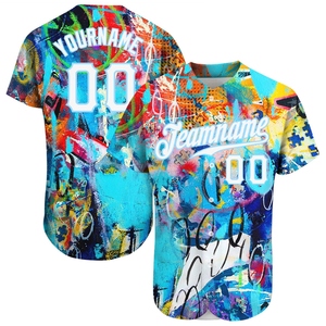 Maillot de baseball 3D authentique OMMIZ INDUSTRY, motif graffiti abstrait blanc-bleu clair, le plus vendu en gros - Product Image 1