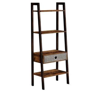 Estantería Clásica Tipo Escalera con Cajón, Estantería de Madera Marrón para Libros, Organizador con Marco Metálico para Sala de Estar - Product Image 1