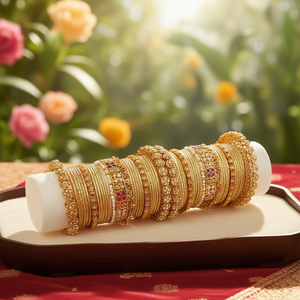 Women's Traditional Bridal Ethnic Fashion Gold Plated Crystal Stone <b>Bangles</b> <b>Set</b> 10575602MG_2.4 - Product Image 3