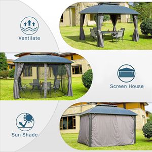 Gazebo da Esterno 10x12 con Telaio in Alluminio e Tetto Rigido, Tetto Doppio in Acciaio Zincato, Tettoia Permanente per Patio, Terrazza, Giardino - Product Image 6