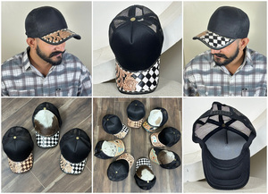 หมวกแก๊ปหนังวัวลายตารางหมากรุกสีดำขาว แฟชั่นยูนิเซ็กซ์ ขายส่ง งานหนังทำมือ ปรับขนาดได้ด้วยตาข่ายด้านหลัง ดีไซน์แบบตะวันตก - Product Image 3