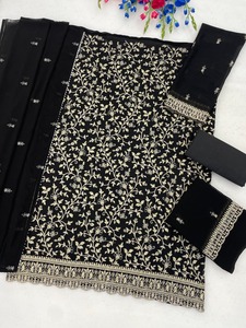 Salwar Kameez Dupatta noir gaufré, style moderne indien pakistanais, pour fêtes et mariages, pour femme, longueur cheville, coupe classique, en faux Georgette - Product Image 6