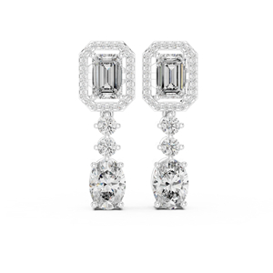 Boucles d'oreilles pendantes en diamant taille émeraude de luxe en or blanc pour femme, bijoux fins de mariage - Product Image 1