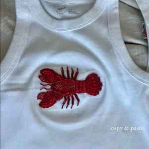 Débardeur en coton côtelé blanc avec broderie de perles rouges et patch homard, sans manches, col rond, gilet d'été, vêtement décontracté, vente en gros - Product Image 1