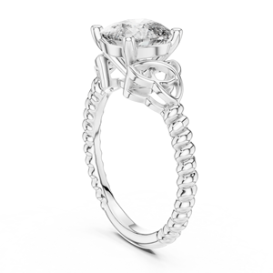 Bague de fiançailles vintage en or blanc massif 18 carats plaqué rhodium avec diamant de laboratoire taille coussin 2,4 carats et bande en corde, certifiée IGI - Product Image 2