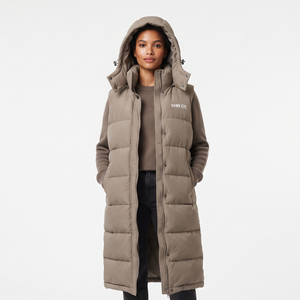 Women's <b>Longline</b> Quilted Puffer Vest Hooded Sleeveless Winter <b>Coat</b> Warm Casual Streetwear Full Zip Outerwear - Product Image 3