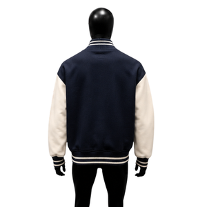 MODERN LETTERMAN Men's Navy Blue Varsity Jacket With Cream Sleeves Preppy Style Turn-down Collar Regular Fit Autumn Wear <b>ATHLET</b> - Product Image 2