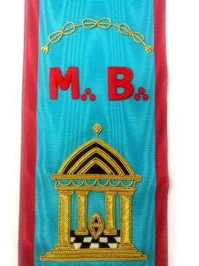 Custom Embroidered <b>Turquoise</b> Ceremonial Shoulder Sash with Red Trim and Symbols - Product Image 5