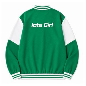 Veste universitaire Iota Phi Lambda Sorority, verte et blanche, style bomber, avec broderie de patchs, style universitaire grec, veste pour femmes grecques - Product Image 5