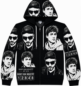 Sudadera con capucha y cremallera para hombre Short Sign Industry, 100% algodón, con bolsillo bordado, diseño estampado, felpa francesa, corte oversize, estilo streetwear - Product Image 1