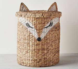 Creative Design Round Handwoven Water Hyacinth Storage Basket With Fox Face Design For <b>Kids</b> Bedroom Organizing Wholesale - Product Image 1