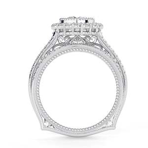 Bague de fiançailles et de mariage en or rose 14 carats avec halo de moissanite taille ronde et sangle fendue pour femme - Product Image 5