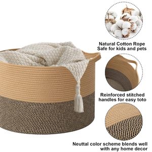 65L <b>Large</b> Woven Cotton Rope Nursery Basket, Laundry Basket Laundry Hamper with Handles,Blanket Basket Storage <b>Bin</b> - Product Image 4