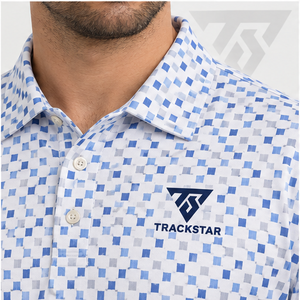 Trackstar Men's White <b>Blue</b> Geometric Square Print <b>Polo</b> <b>Shirt</b> Short Sleeve Button Collar Casual Golf <b>Shirt</b> Custom Logo - Product Image 5