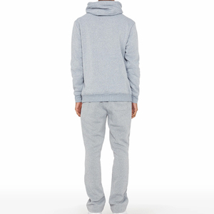 Conjunto Deportivo de Felpa con Capucha para Hombre, Color Gris, Diseño 2 en 1, Estampado Negro, Corte Regular, Transpirable, de Algodón, para Invierno - Product Image 2
