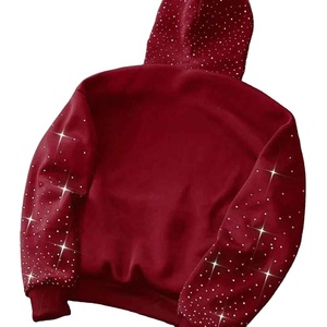 Unisex <b>Red</b> Rhinestone Hooded Sweatshirt Oversized Fleece Winter Casual Knitted Solid Color <b>Glitter</b> Print Streetwear Breathable - Product Image 2