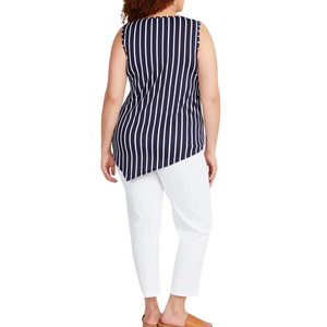 Débardeur pour femmes grandes tailles, tissu jersey, col rond uni, extensible, sans manches, ourlet asymétrique, lavage en machine - Product Image 5