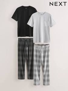 Conjunto de pijama a cuadros para hombre: camiseta de manga larga con cuello redondo y pantalones de descanso a cuadros - Product Image 2