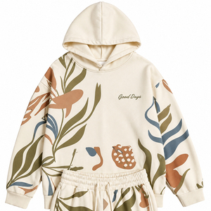 Unisex Floral Printed Cotton Tracksuit Hooded Full Sleeve Loose <b>Fit</b> Casual Spring Wear Adult <b>Joggers</b> With Side Pockets - Product Image 4