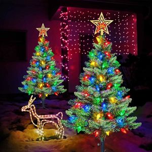 Set Natalizio da Esterno a 2 Pezzi con Albero Preilluminato e 100 Luci LED Multicolore C6, Decorazioni Natalizie a Energia Solare - Product Image 2