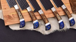 New Brand Custom Handmade J2 Steel Powder Coated <b>Sharp</b> Hammered Blade 5-Piece Ambidextrous Professional Kitchen Chef <b>Knife</b> <b>Set</b> - Product Image 2