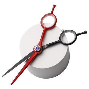 Ciseaux de coiffure noirs et rouges de 13,97 cm, ciseaux de salon à double extrémité, lame étroite, coupe de précision, ciseaux de barbier - Product Image 1