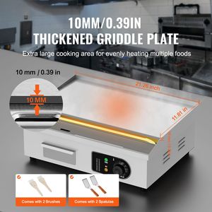 Piastra Elettrica Commerciale in Acciaio Inox 3200W, Griglia da Banco con Superficie Piatta, Temperatura Regolabile 122-572°F, 21.26 x 11.81 x 0.39 pollici - Product Image 2