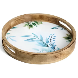 Newest Design Wooden <b>Serving</b> <b>Tray</b> Handmade Floral Printed Red & White Food <b>Serving</b> <b>Tray</b> with <b>Black</b> Border - Product Image 5