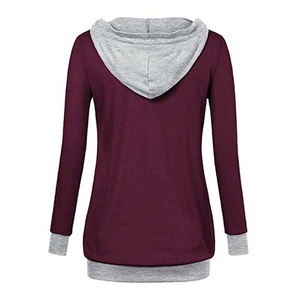 WOMEN NURSING <b>SHIRT</b> PREGNANCY MATERNITY CLOTHING BREASTFEEDING SOLID LONG SLEEVE HOODED <b>LINED</b> 100% COTTON <b>FLEECE</b> WINTER - Product Image 3