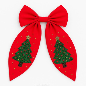 Pinza de pelo de árbol de Navidad con cuentas de satén hecha a mano, lazo Multicolor, accesorio de vacaciones para niños, elementos rectangulares, accesorio para fiesta de boda - Product Image 1