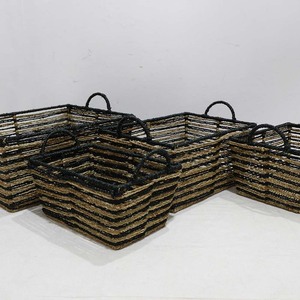Rustic Seagrass Storage <b>Basket</b> Two Tone Woven Organizer Bin with Handles for Laundry <b>Nursery</b> Bathroom - Product Image 5