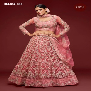 Conjunto de Lehenga-Choli Rosa Semisellado con Bordado de Zari-Badla-Glitter Dori y Red Suave de Alta Calidad, Venta al por Mayor - Product Image 1