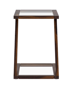 Modern Wood Nightstand With Glass Top And <b>Shelf</b> Midcentury Design Bedroom Furniture - Product Image 4