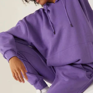 Ensemble de sweat-shirt à capuche violet surdimensionné avec poche, vêtements décontractés d'automne, unisexe, couleur unie, jogging en molleton tricoté - Product Image 2
