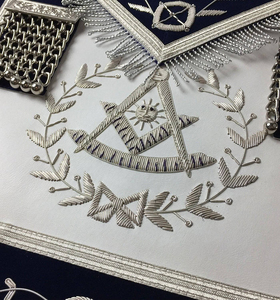 Past Master Blue Lodge <b>Apron</b> - <b>White</b> & Navy Blue Velvet Elegant Masonic <b>Aprons</b> with detailed craftsmanship - Product Image 6