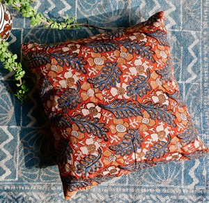 Indian Hand Block Printed Eco-Friendly Organic Customizable Bohemian Paisley Floral Cotton <b>Cushion</b> Cover Decorative Throw Pillow - Product Image 2