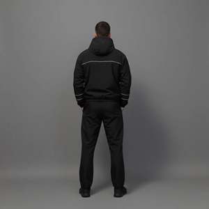 Chándal con Capucha para Hombre, Color Negro, Largo, de Poliéster Impermeable, Estilo Deportivo para Invierno, con Bolsillos Laterales y Cierre de Cremallera - Product Image 2