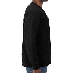 T-shirt en coton rouge uni à manches longues pour homme, coupe classique, col rond, jersey décontracté - Product Image 4