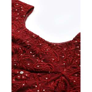 Tenue de réception de mariage : Lehenga Choli en filet brodé de fil marron avec dupatta - Product Image 3