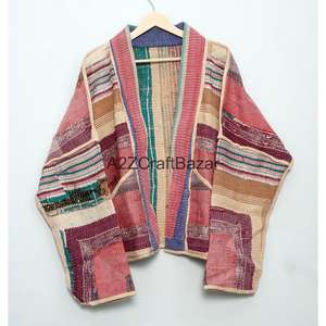 Chaqueta de Cuello Alto con Botones, Hecha a Mano, Reversible, Ecológica, Transpirable, de Secado Rápido, Estilo Vintage Kantha, para Mujer, de Algodón Puro, para Invierno - Product Image 6