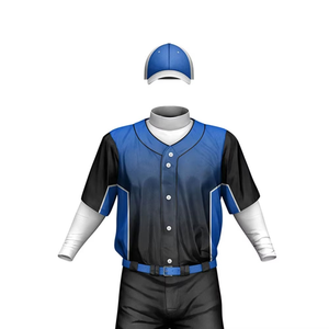 Maillot de baseball bleu et noir pour homme, manches courtes, fermeture à boutons, tissu polyester respirant, vêtements pour toutes les saisons - Product Image 1
