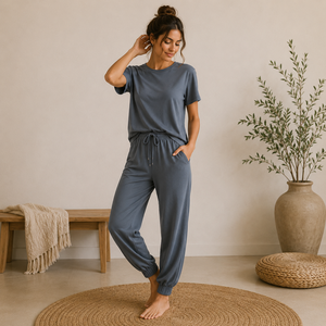 Conjunto de Pijama de Tencel para Mujer, Transpirable, 95% Tencel, 5% Elastano, Tejido de Punto, Ropa de Dormir y para Estar en Casa, Conjunto de Pijama Informal de Verano para Mujer - Product Image 1