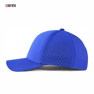 Casquette de baseball unisexe en maille respirante bleue découpée au laser, 6 panneaux, ajustable, 100 % polyester, pour l'extérieur, décontractée, printemps-été, taille adulte - Product Image 2