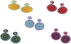 Boucles d'oreilles ovales multicolores faites à la main, brodées de perles de rocaille, bijoux de mode pour la couture, Inde, Saint-Valentin, mariage - Product Image 2