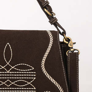 Bolso bandolera bohemio de gamuza bordado para mujer, bolso de hombro con cierre de cierres y correa larga - Product Image 4
